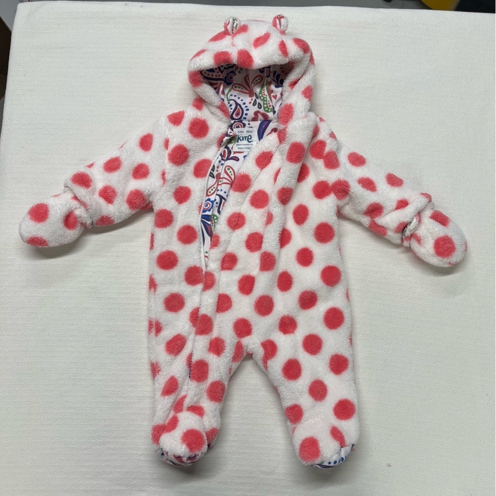 Pink Polkadot Fleece Onesie, 3-6m